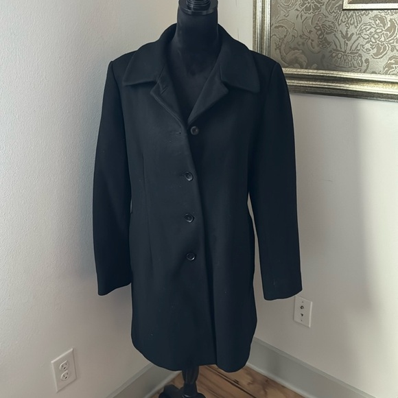 Anne Klein black wool mid coat  notch collar single front Sz M - Picture 2 of 9